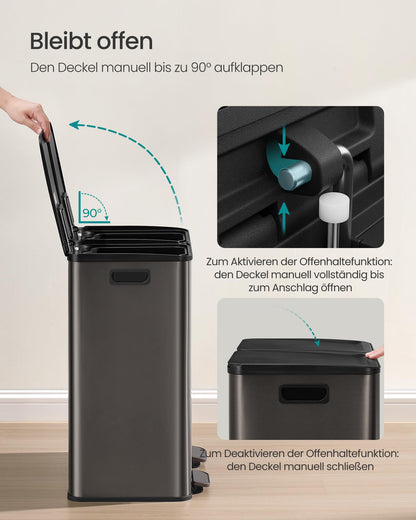 SONGMICS LTB741G01 Küchenmülleimer 2x30L 2 Fächer - Edelstahl Schiefergrau