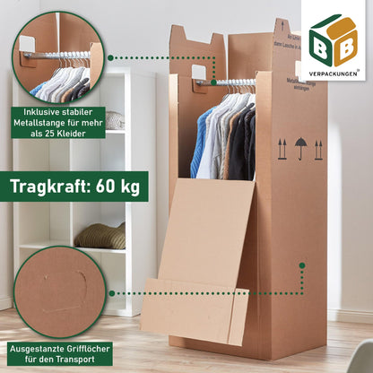 BB-Verpackungen Kleiderbox MAXI 3er-Set mit Kleiderstange