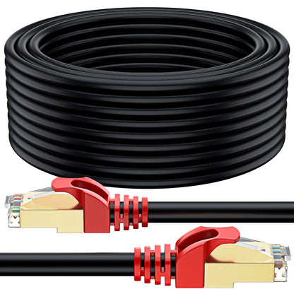 MutecPower CAT 7 SSTP Aussen Erdkabel 50m Schwarz. Robustes, schwarzes 50m Kabel. Ermöglicht 10 Gigabit Ethernet Datenübertragung im Aussenbereich und als Erdverlegung.