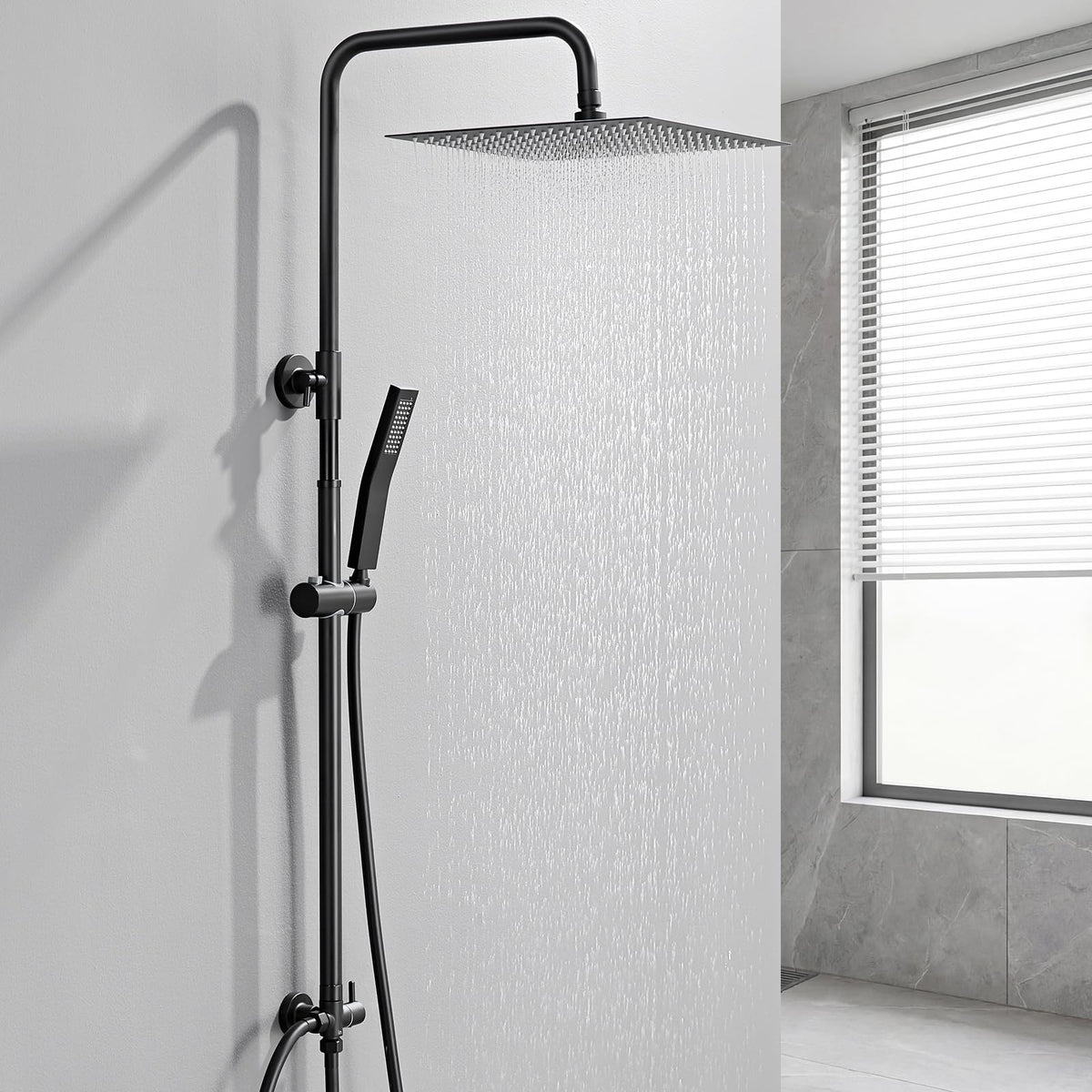 Auralum Regendusche Duschsystem ohne Armatur, Edelstahl Schwarz, eckiger Duschkopf 30 x 30 cm mit Handbrause