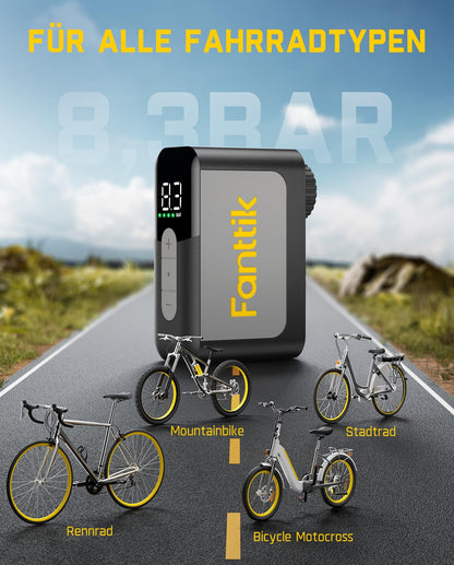 Fanttik X10 Ace Mini Akku-Fahrradpumpe mit Manometer, 8,3 Bar