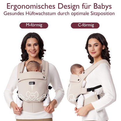 Momcozy Babytrage aus 100% Baumwolle, ergonomisch, Khaki, 3,2-20 kg
