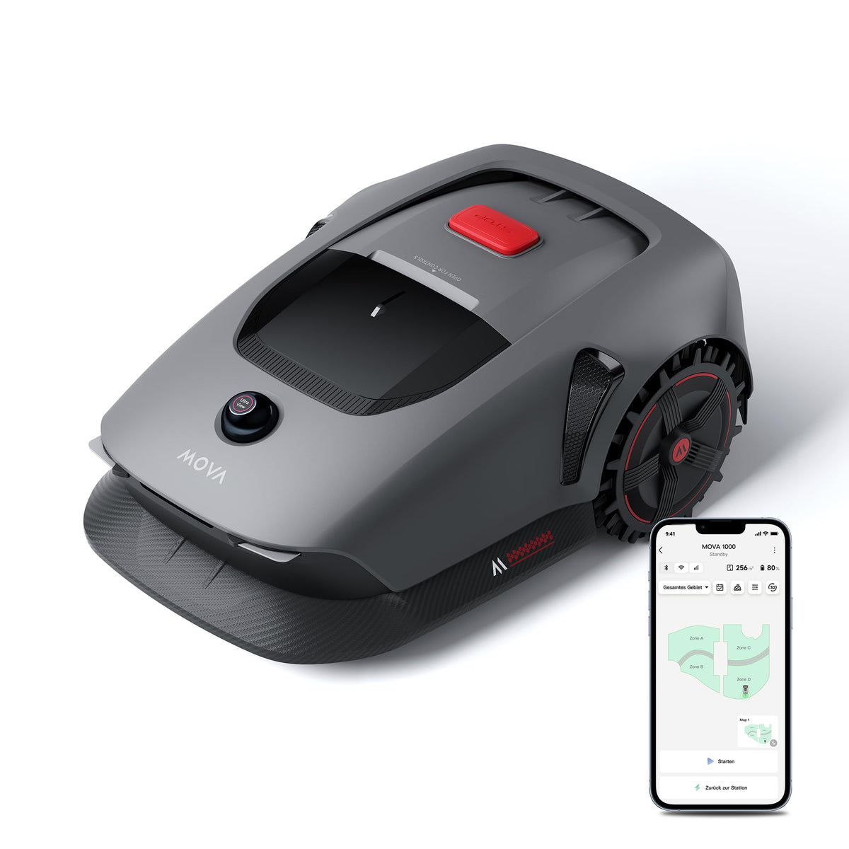 Mova 1000 Mähroboter mit 3D-LiDAR, ohne Begrenzungskabel, bis 1000 m², geländegängige Räder