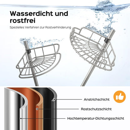 HAMITOR Teleskop-Duschablage ohne Bohren, 4-stufig, Eckregal Metall