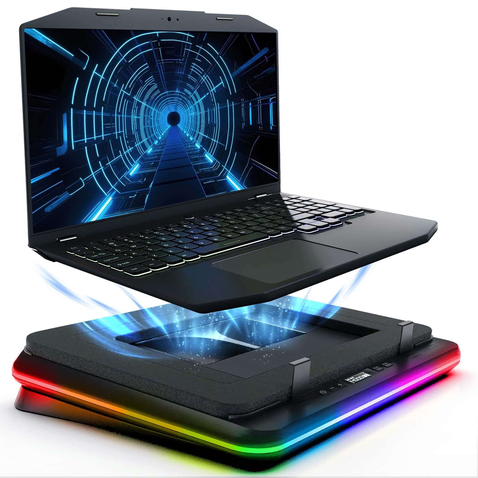 KLIM Turbofrost Gaming Laptop Kühlpad bis 17 Zoll - Schwarz. Flache, schwarze Platte. Kühlt Laptops bis 17 Zoll zur thermischen Optimierung.