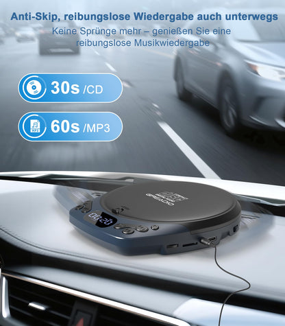 Greadio Tragbarer CD-Player Discman, wiederaufladbar, mit Kopfhörer