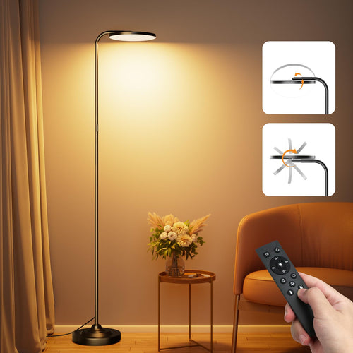 SIBRILLE LED Stehlampe 36W, dimmbar mit Fernbedienung Deckenfluter. Schlanke Säulenform. Indirekte Raumbeleuchtung als dimmbarer Deckenfluter.