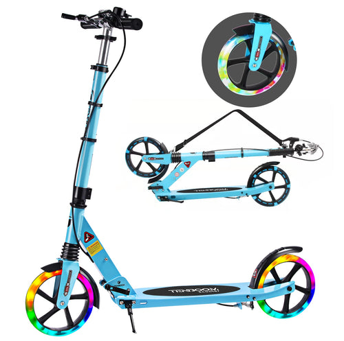TENBOOM Tretroller Cityroller Erwachsene & Kinder – 200mm Räder, 2 Bremsen. Schwarzer Klapproller für urbane Fortbewegung.
