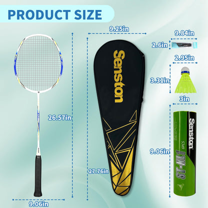 Senston Graphit Badmintonschläger Set – 2 Schläger mit Schlägertasche