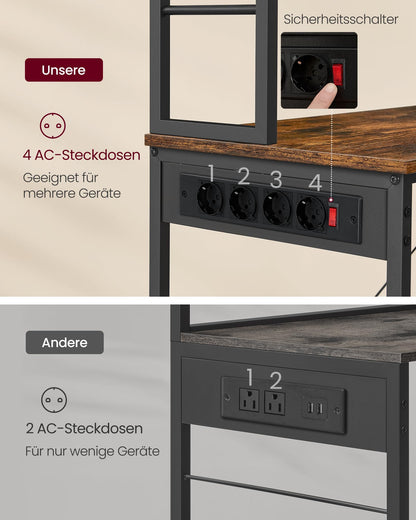VASAGLE KKS119K06 Küchenregal mit Steckdosen - Vintagebraun/Schwarz