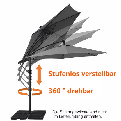 Deuline Mallorca-Elite Ampelschirm Ø 300 cm, 360° drehbar, grau