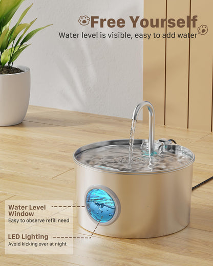 GIOTOHUN Katzenbrunnen Edelstahl S11-pro, Trinkbrunnen 2,2 L