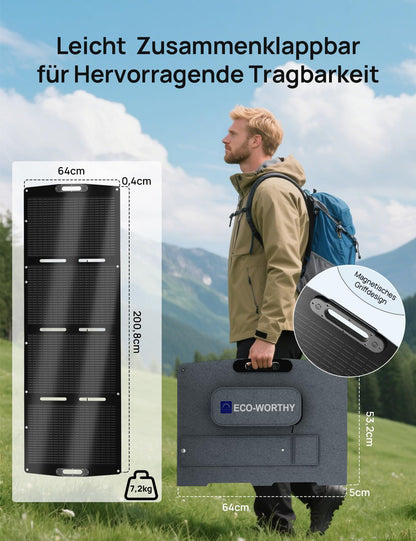 ECO-WORTHY 200W Faltbares Solarpanel für Powerstation und Camping