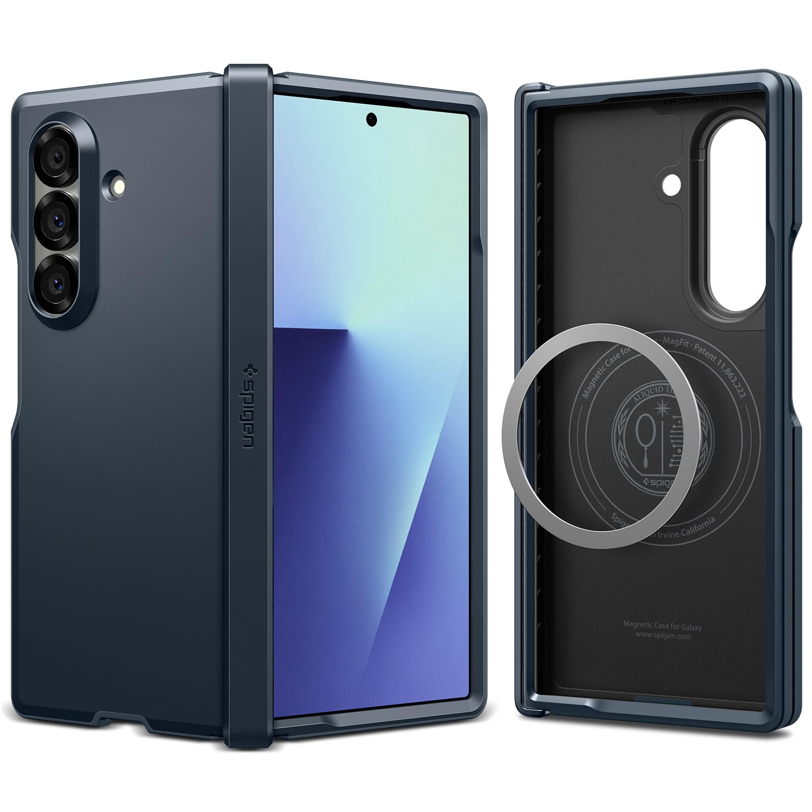 Spigen Tough Armor Pro MagFit Hülle für Galaxy Z Fold 7 - Metal Slate. Schiefergraue Schutzhülle für das Falt-Smartphone mit MagFit-Funktion.