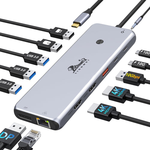 Universelle USB-C Dock Triple Display 13-in-1 4K, rechteckig, schwarz, erweitert Konnektivität für drei 4K-Displays.