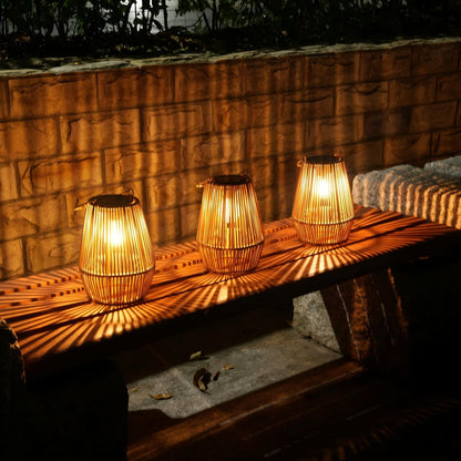 KagoLing Solarlaterne 2er-Set, handgeflochtene Rattan-Solarlampe