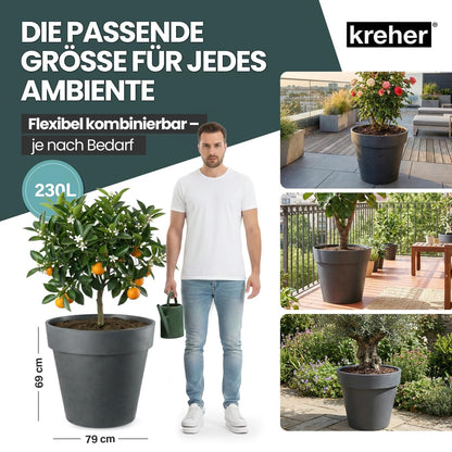 Kreher XXL Pflanzkübel rund mit Rollen, 79 cm, Anthrazit, 2er Set