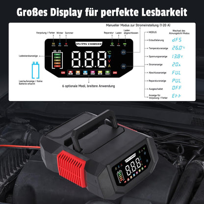 HAUSPROFI Autobatterie Ladegerät 12V/24V 20A mit Reparaturmodus