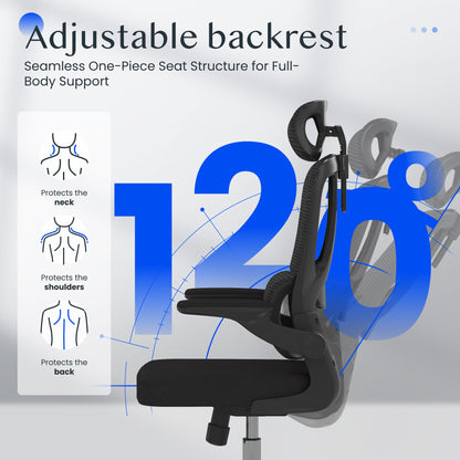 FLEXISPOT ergonomischer Bürostuhl mit 2D-Kopfstütze – Schwarz