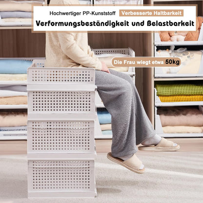 5er Set Stapelbare Schubladenbox Organizer – Weiss 42x33x25cm