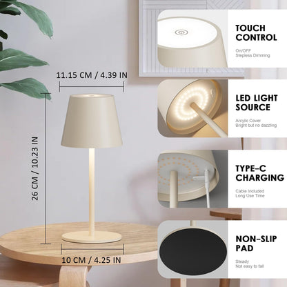 lundwa LED Akku Tischlampe kabellos dimmbar, 3000 K, beige, 2er-Set