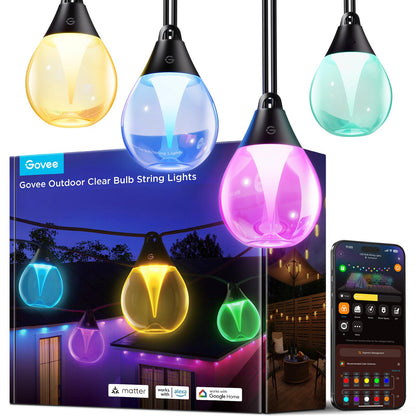 Govee RGBWIC Lichterkette Aussen 15M - Smart LED. Flexible Kette mit farbigen LEDs für smarte Aussenbeleuchtung.