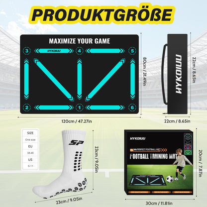 hykoiuu Fussball-Trainingsmatte 120x80 cm Set mit rutschfesten Socken