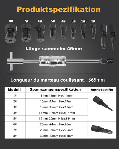XSTARYE Innenlager Abzieher Set 12-teilig mit Gleithammer 8-32mm