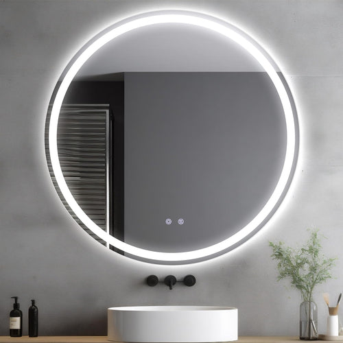 Clevich Runder Badspiegel 60 cm mit LED Beleuchtung dimmbar. Runder 60 cm Spiegel mit dimmbarer LED für Körperpflege im Bad.