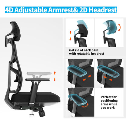 HOLLUDLE Ergonomischer Bürostuhl mit adaptiver Rückenlehne - Schwarz