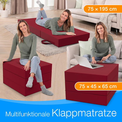 ELONEO Klappmatratze Gästematratze 15cm dick - Rot 75x195cm