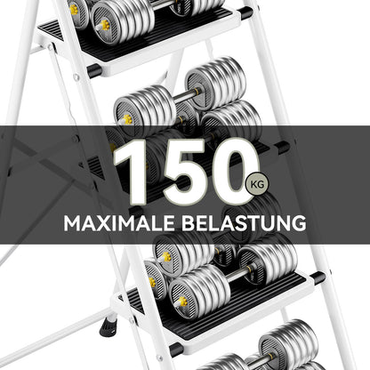KINGRACK Trittleiter 4 Stufen, klappbare Stahlleiter mit Handlauf