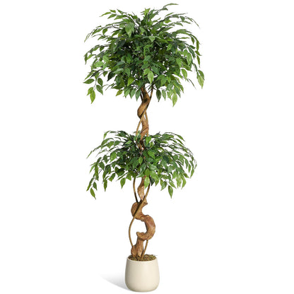 Litake Ficus Baum Kunstpflanze 150 cm – Mit weissem Topf. 150 cm Ficus-Baum in weissem Topf zur Innenraum-Dekoration.