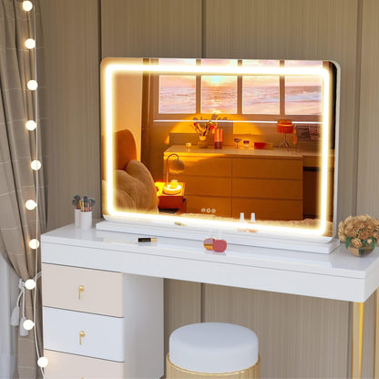 Hasipu LED-Schminkspiegel Kosmetikspiegel - 80x55cm rund weiss
