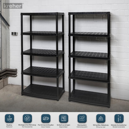 Kreher Spar-Set 2x Kunststoffregal Kellerregal Schwarz – 150 kg