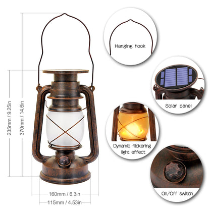 Hzitcigm Solarlaterne Vintage LED mit Flammeneffekt, 2er-Set