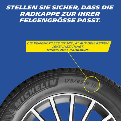 Michelin Radkappen MX-MS 15 Zoll Silber mit Chromring, 4er Set