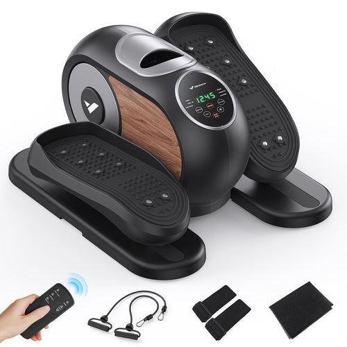 MERACH Mini elektrischer Crosstrainer – Untertisch Ellipsentrainer. Schwarzes Kompaktmodell für gelenkschonendes Ellipsentraining sitzend unterm Tisch.