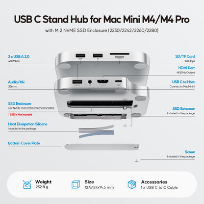 PULWTOP Mac mini M4 Pro Dock - 4TB SSD Gehäuse USB C Hub