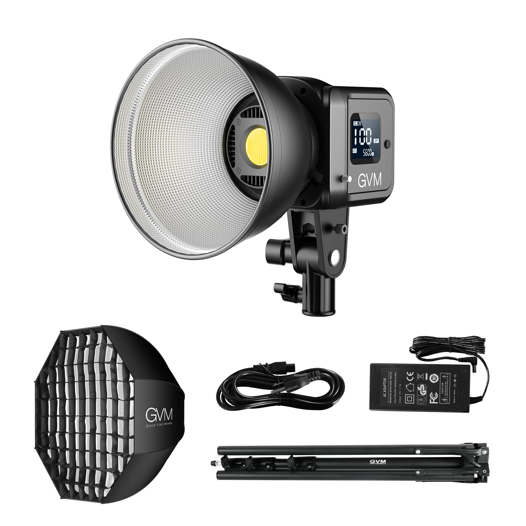 GVM LED Videoleuchte 80W COB Studiolicht - Bi-Color. Kompakte schwarze COB-Leuchte. Beleuchtet Video- & Studioaufnahmen Bi-Color.