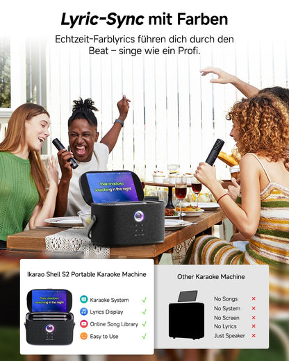 Ikarao Shell S2 Karaokemaschine mit Textanzeige und 2 Mikrofonen
