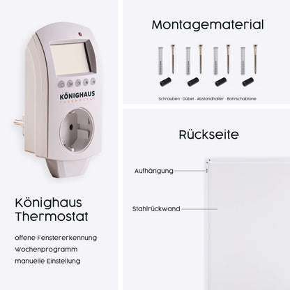 Könighaus Infrarot Wandheizung – 1200 Watt inkl. Thermostat