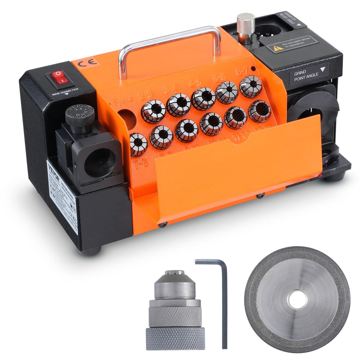 VEVOR Bohrerschleifer MR-13A. Kompaktes, meist blau/graues Gerät. Schärft HSS- und CBN-Bohrer von 3-13 mm präzise nach.