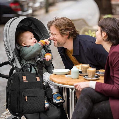 Fexkean Wickelrucksack mit Kinderbett und Wickelauflage, schwarz