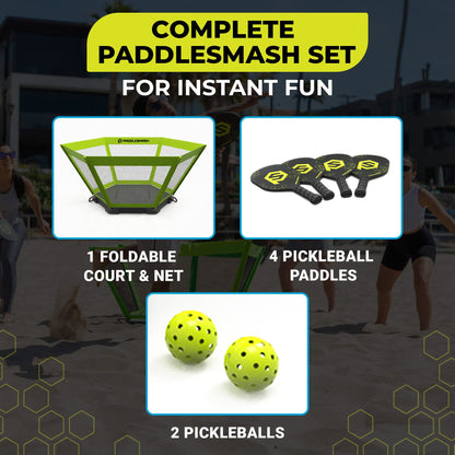 PaddleSmash Outdoor-Spielset – Pickleball-Roundnet mit 4 Paddeln