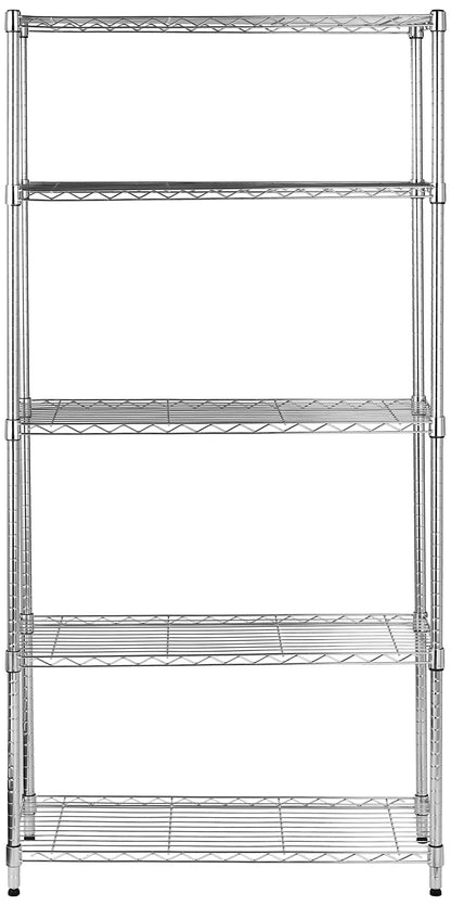 Amazon Basics Schwerlastregal 5 Böden – Chrom, 91x36x183 cm. Hohes Metallregal mit 5 verchromten Einlegeböden zur Lagerung schwerer Güter.