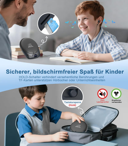 Greadio Tragbarer CD-Player Discman, wiederaufladbar, mit Kopfhörer