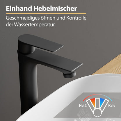 Planetmöbel Waschtischarmatur Einhebelmischer - Schwarz Matt 17 cm
