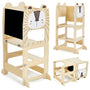 labebe Lernturm Montessori Klappbar 2-in-1 Gross mit Boards. Naturfarbener Holzturm. Erhöht Kinder sicher für Küchenaktivitäten. Mit integrierten Tafeln.