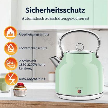 Huogary Wasserkocher Edelstahl 1,7 L mit Warmhaltefunktion Grün